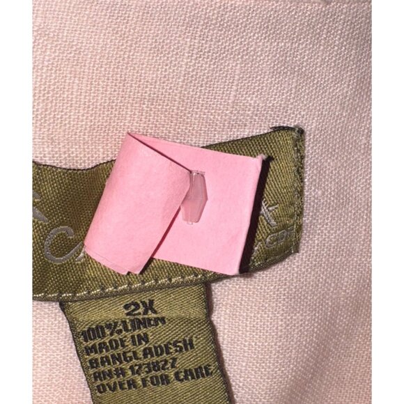 Cabana Mens 2XL Pink Linen Button-Up Shirt Short Sleeve With Pocket Casual Light - Picture 2 of 6